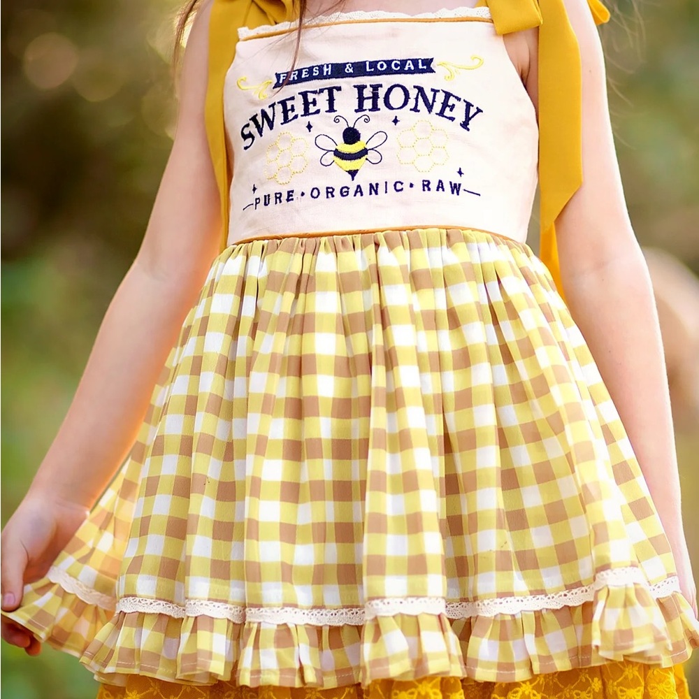 Bitty Bundles of Joy Sweet Honey Yellow Checkered Kids Dress Set. NWOT